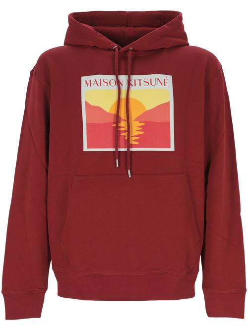 bordeaux red cotton jersey texture drawstring hood Maison Kitsuné | MM00712KM0129P656